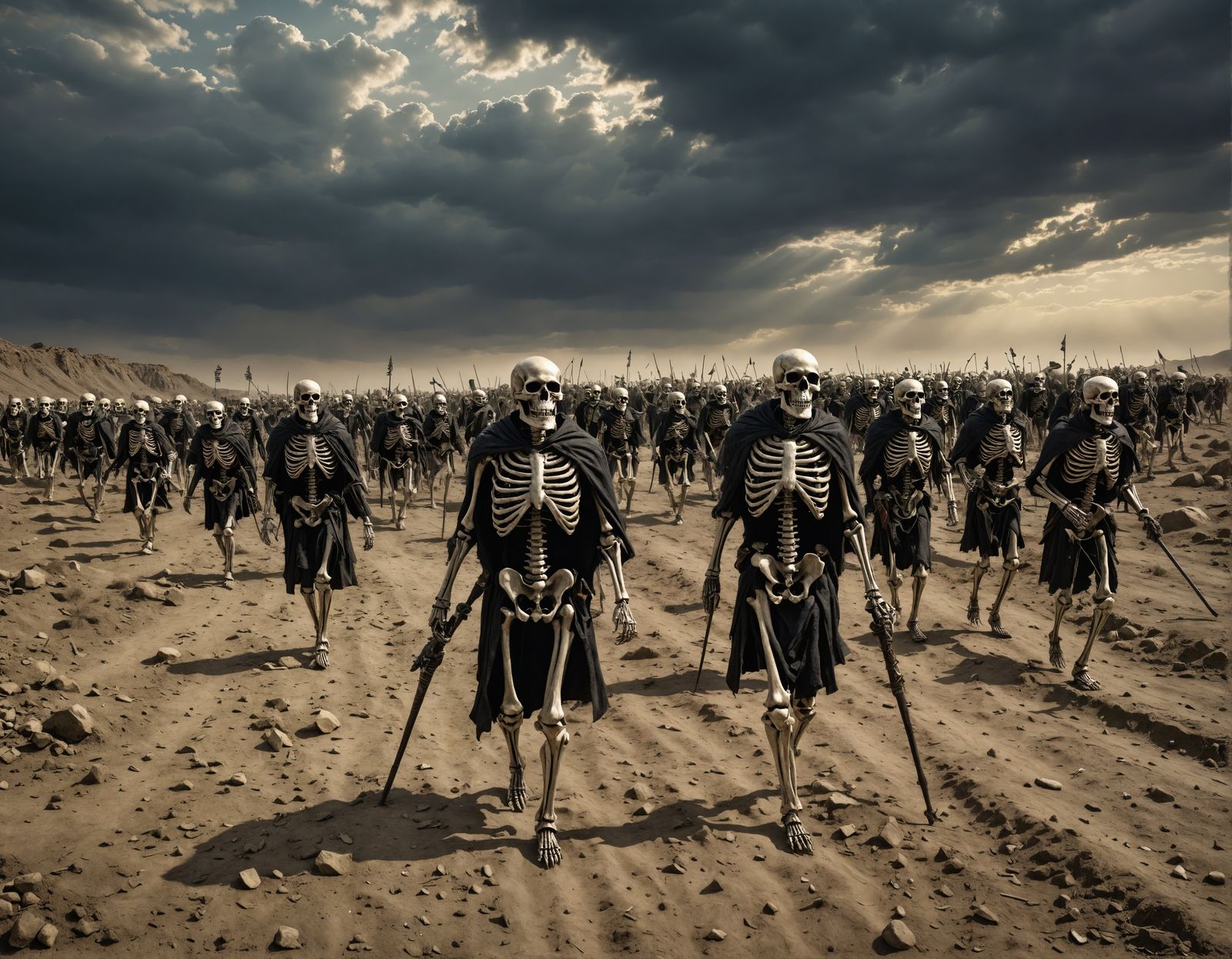 Skeleton Army Marches to War in HDR Landscape