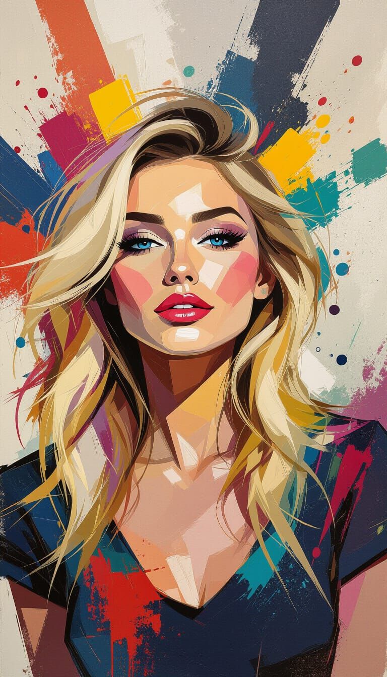 Abstract Expressionist Portrait of Woman Dissolving into Pai...