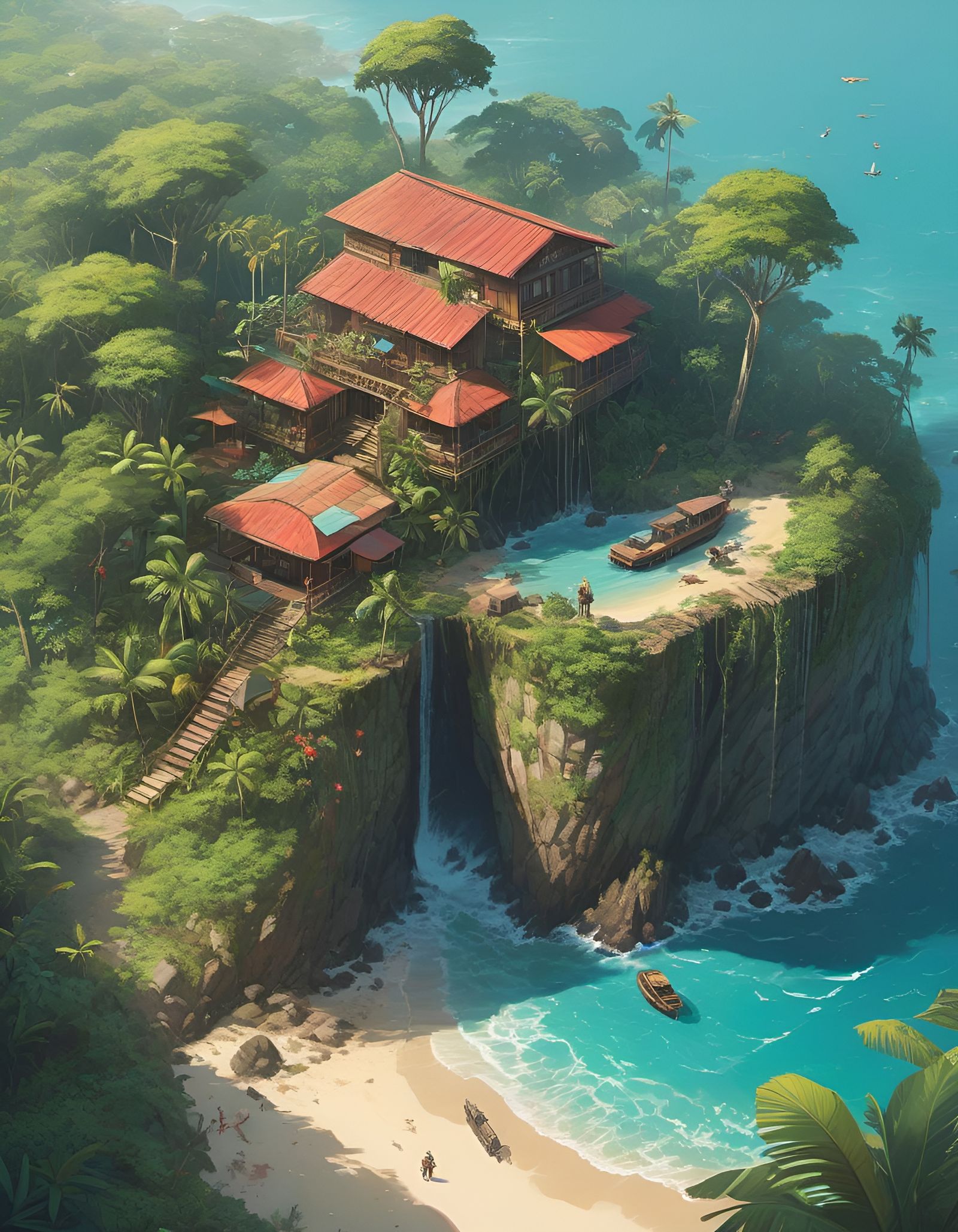 Lush Tropical Island Oasis in Isometric View