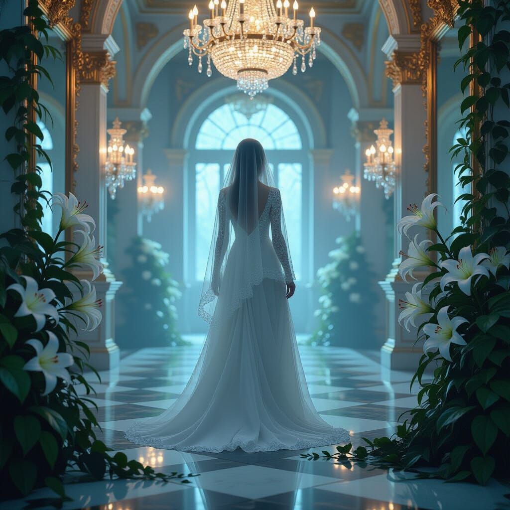 Ethereal Ghost in Art Nouveau Ballroom