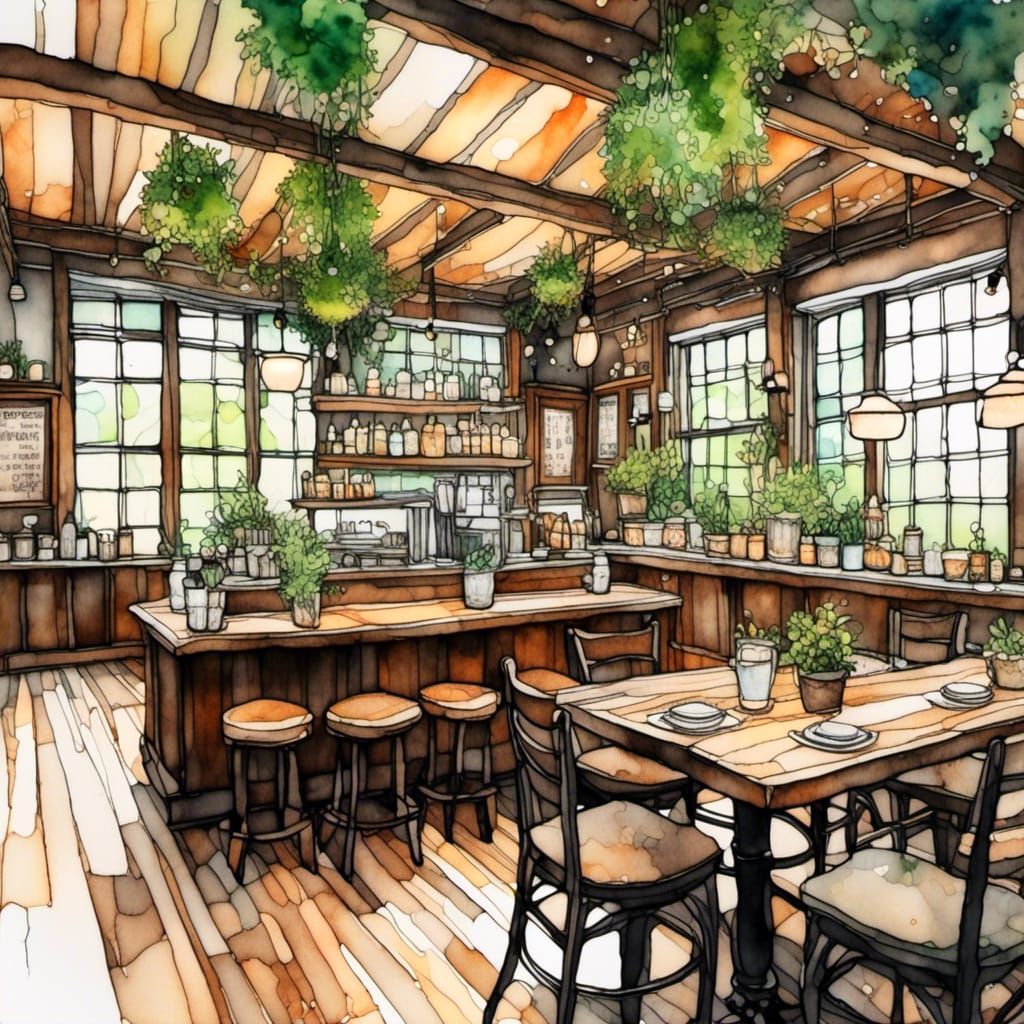 Latte Art in Cozy Cafe: Anime Style Illustration