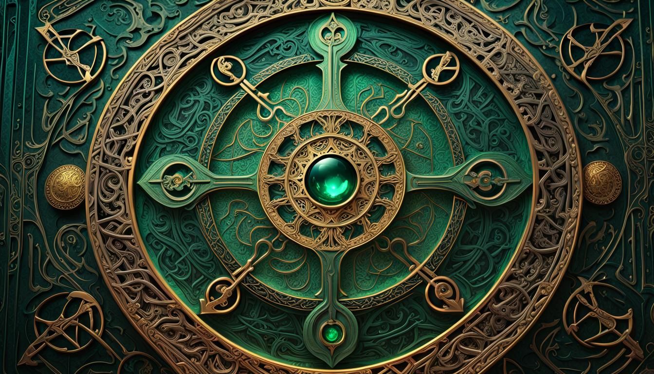 Mystical Wall Panel with Ancient Runes in Art Nouveau Style