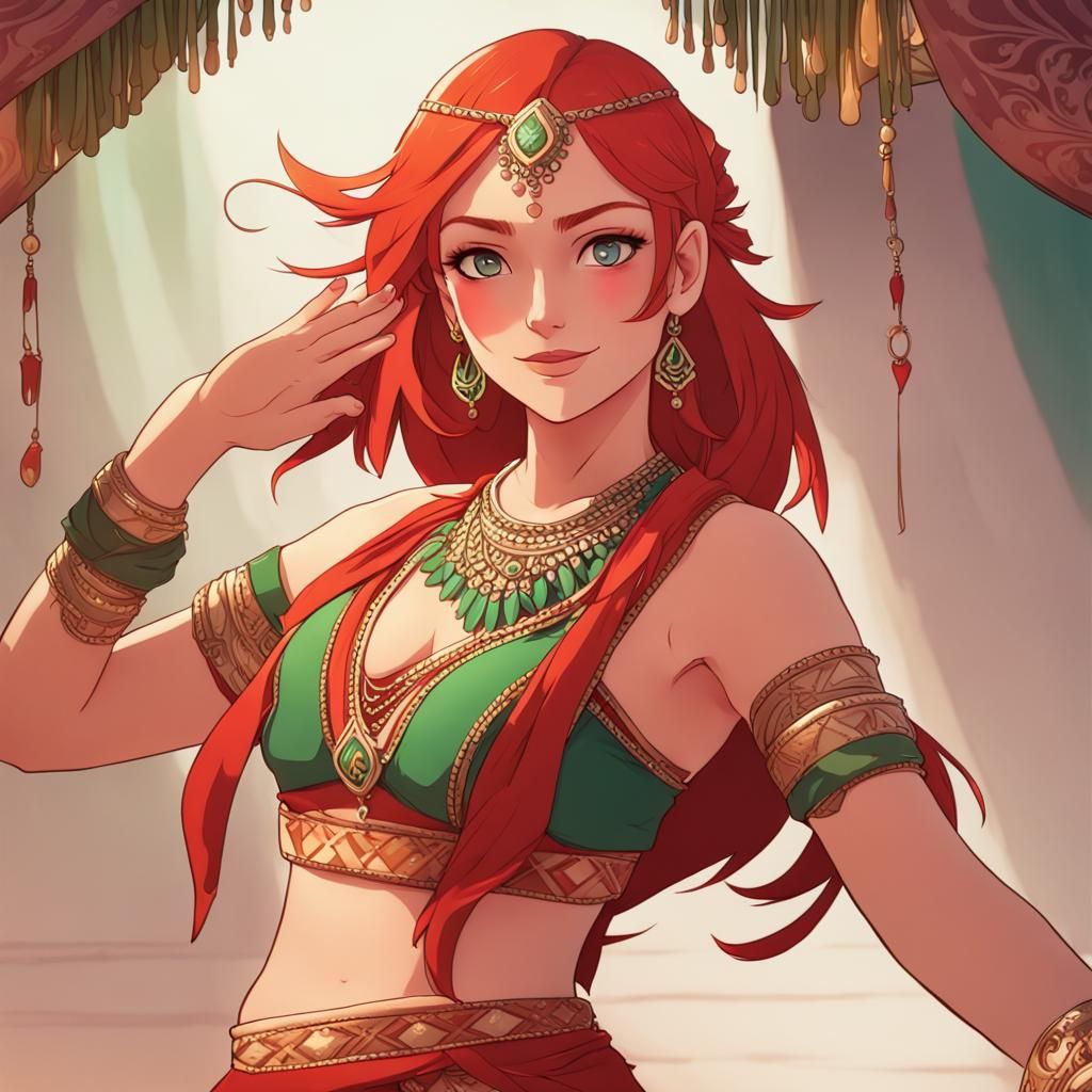 Red-Haired Girl Dances in Genshin Impact Style