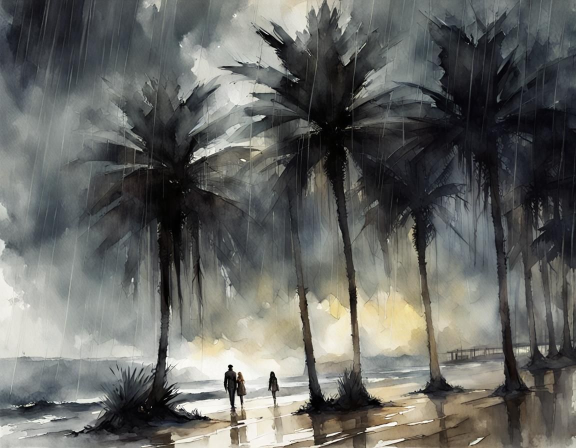 Florida Beach Palm Trees in Sinister Watercolor