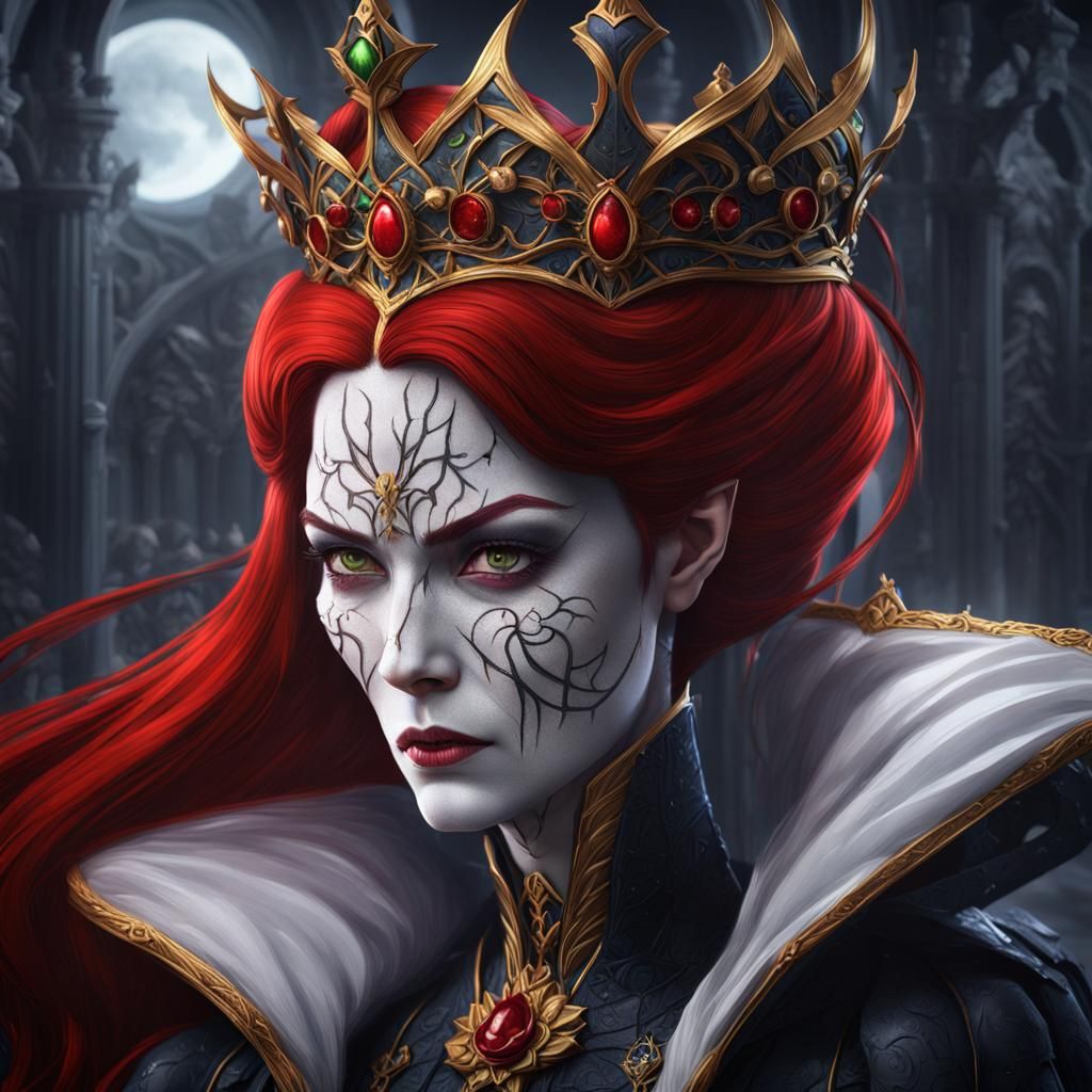 Menacing Queen Glaring at Defiant Youth, Detailed Matte Pain...