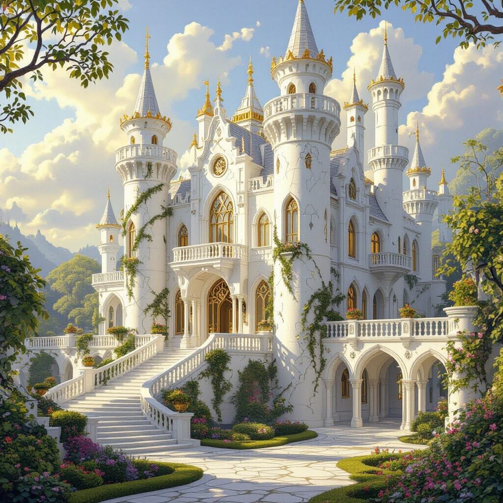 Avalonian Palace: Majestic White Marble Fantasy Castle
