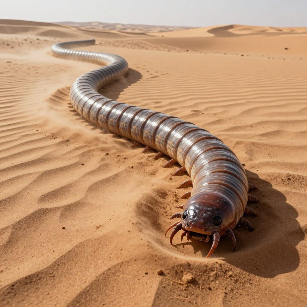 Colossal Deathworm Emerges from Sun-Baked Desert Landscape