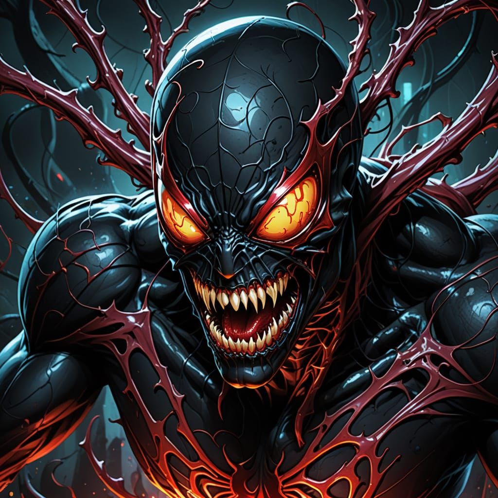 Crimson Carnage Symbiote Unleashes Razor Teeth Maw Madness