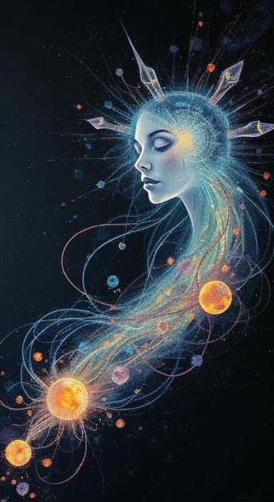 Abstract Fusion Painting: Bioluminescent Cosmic Entity