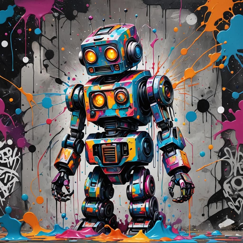 AI Robot Cosmic Entity in Graffiti Art Style
