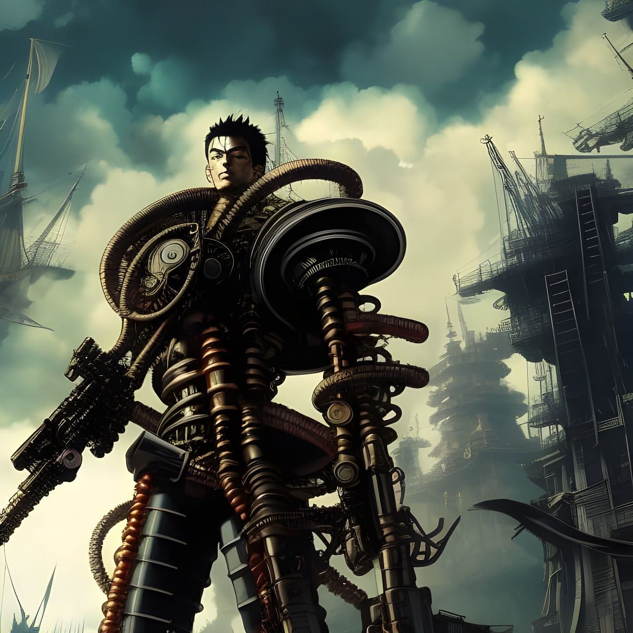 Handsome Mechanical Pirate in Cel-Shaded Manga Art