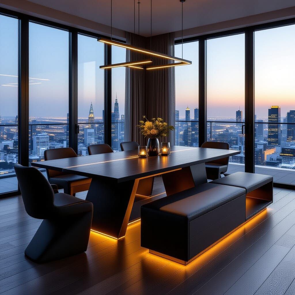 Stylish Modular L-Shaped Dining Table in Dark Wood & Metal