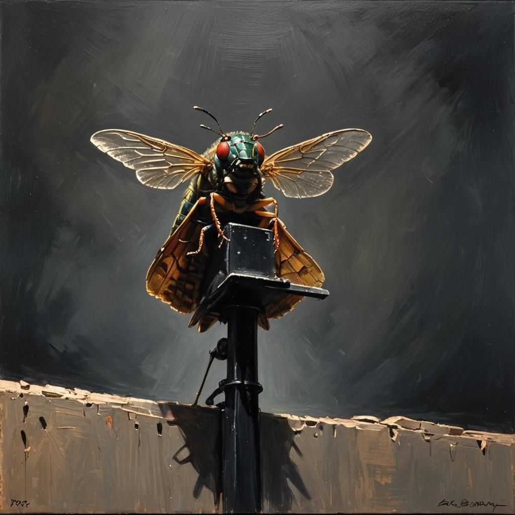 Cicada's Spotlight Performance: An Oil Painting