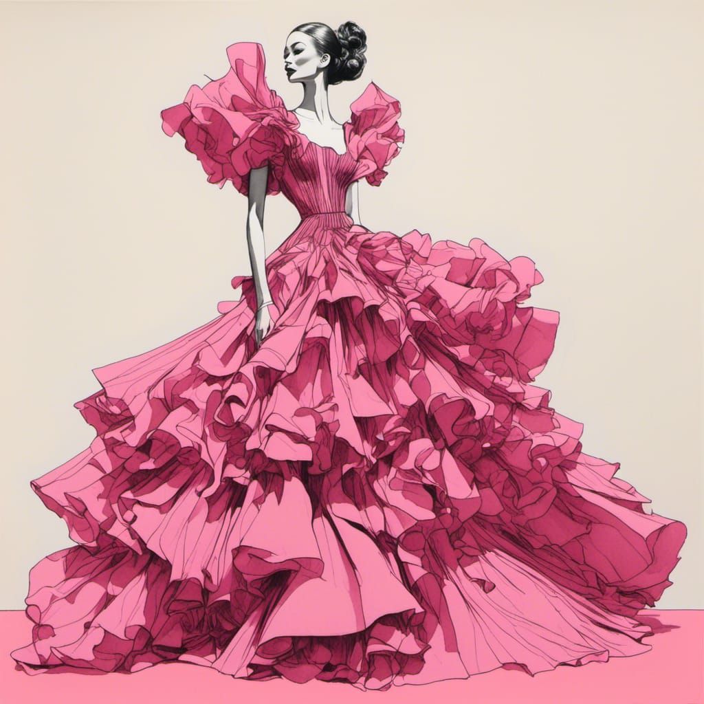 Haute Couture Gown Design Sketch in Vibrant Colors