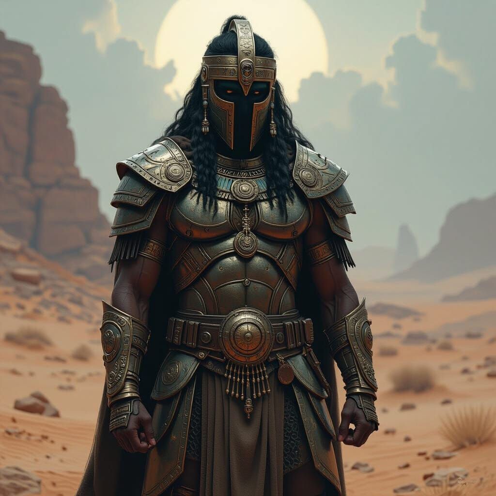 Mesopotamian Warrior in Retro Sci-Fi Desert