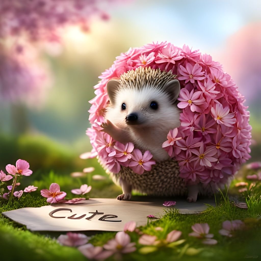 Sakura Hedgehog Holding 'Cute' Sign