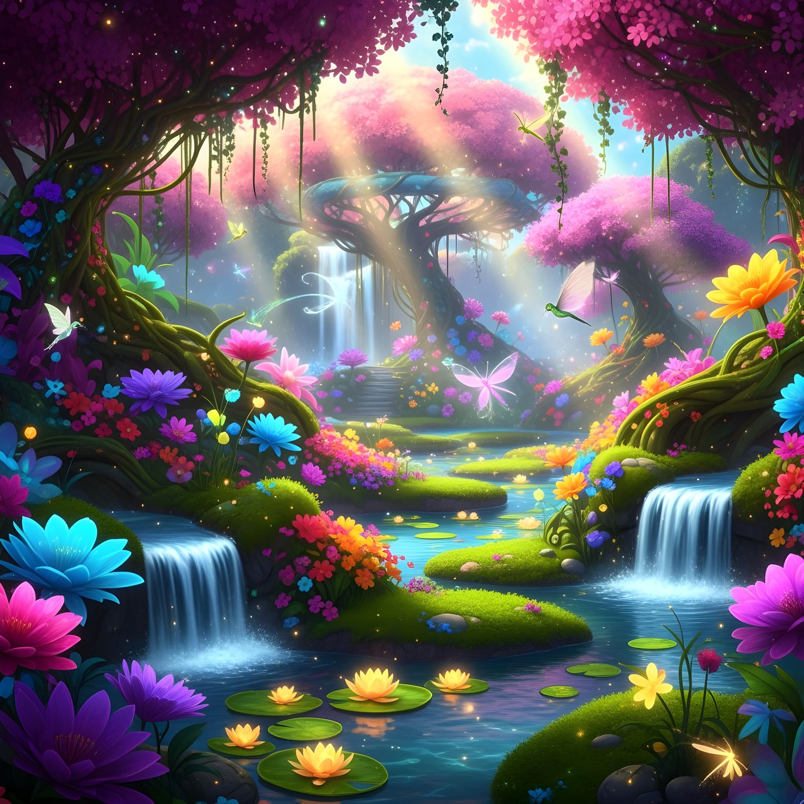 Enchanted Botanical Garden with Glowing Flora in Fantasy CGI