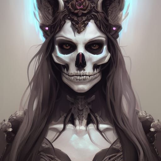 Skeleton Unicorn Portrait in Art Nouveau Style