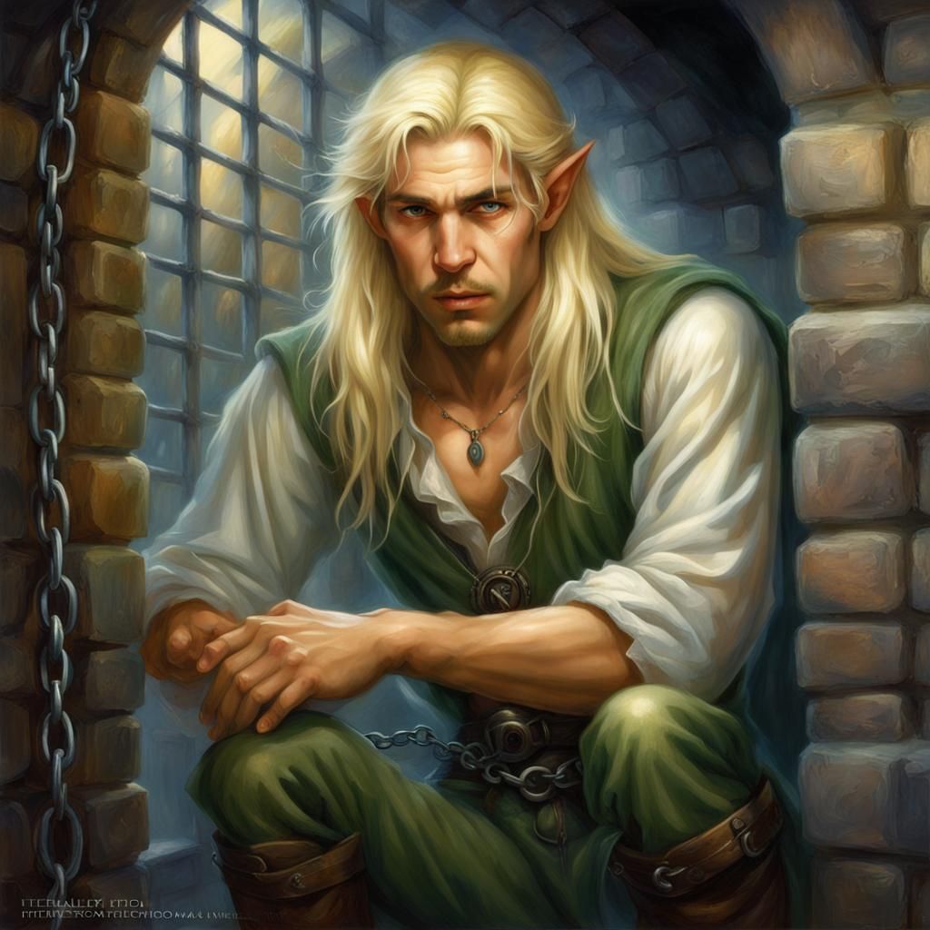 Blonde Elf Chained in Underground Prison Cell