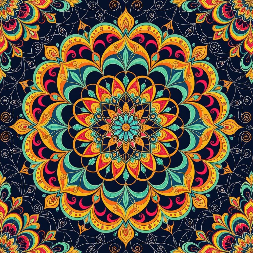 Colorful Intricate Mandala with Swirling Shapes