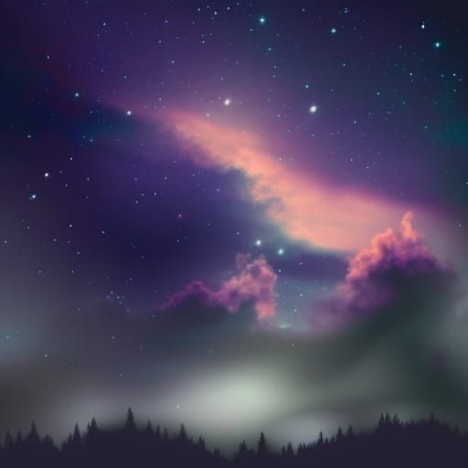 Fantasy Forest View of Starry Night Sky