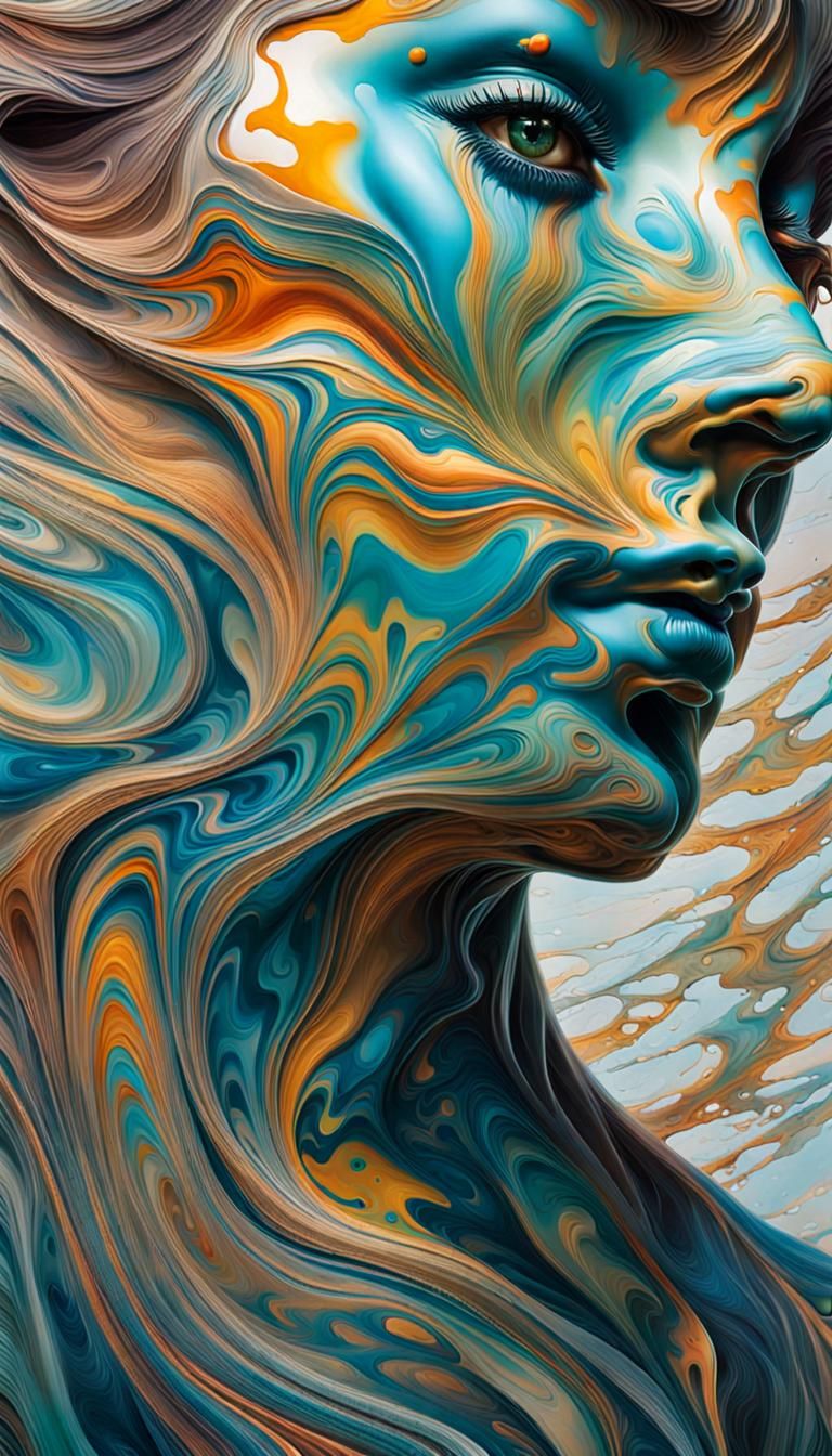 Hyperrealistic Marbled Female Head in Resinripple Style