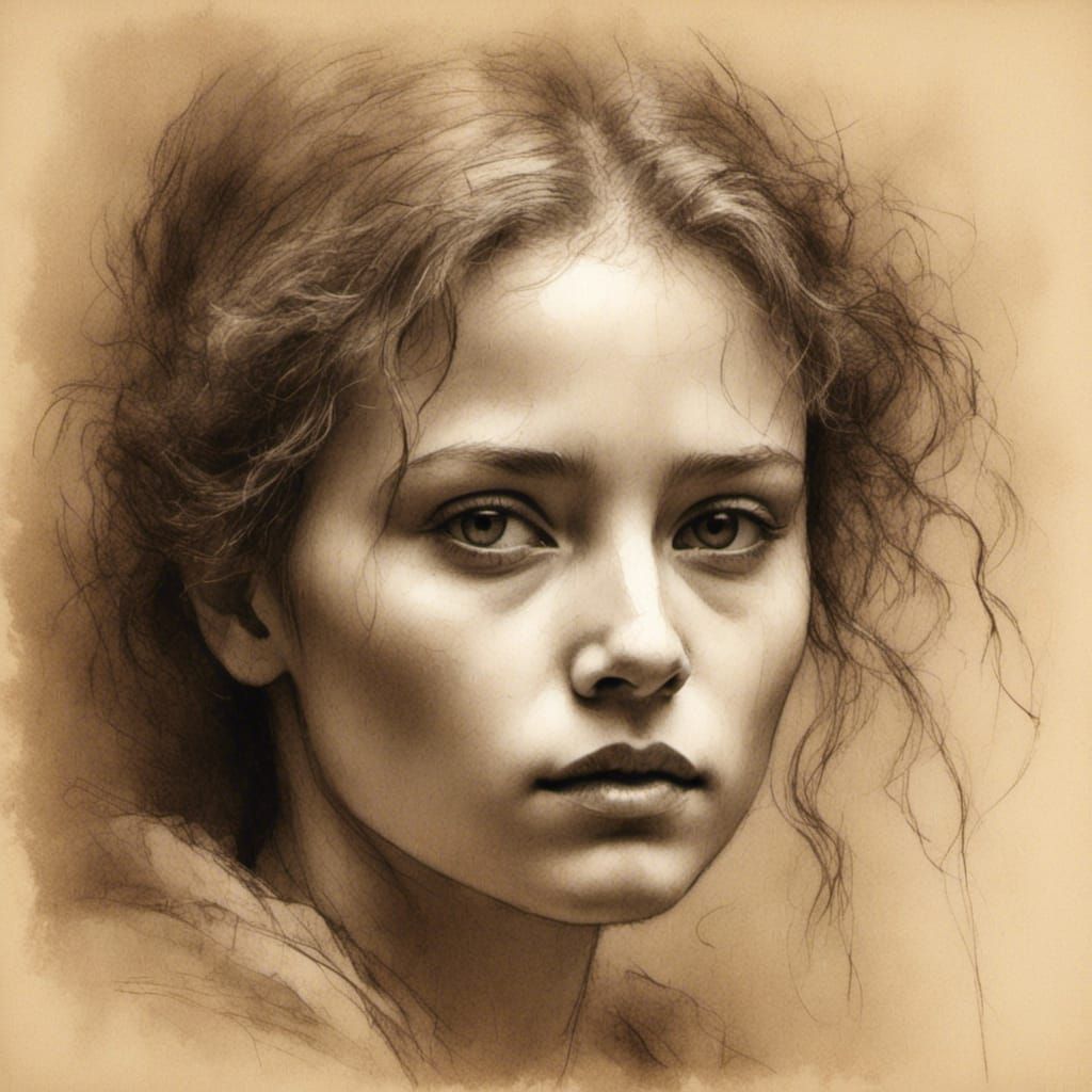 Expressive Pencil Sketch of a Beautiful Woman