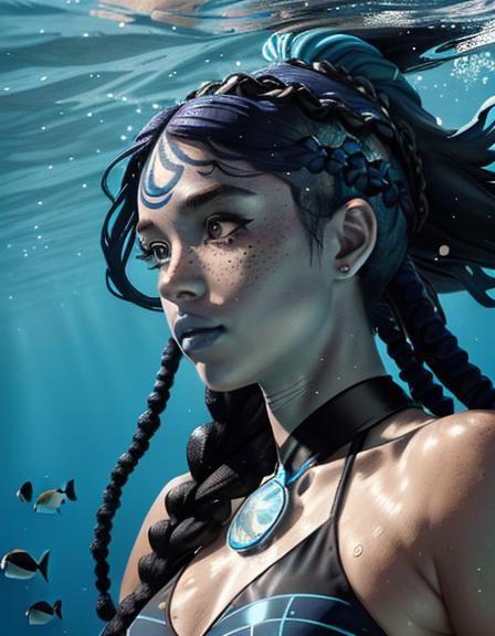 Blue Woman with Dreadlocks in Graffiti Style