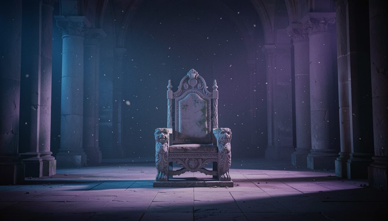 Abandoned Throne in Ethereal Hall Cinematic Art