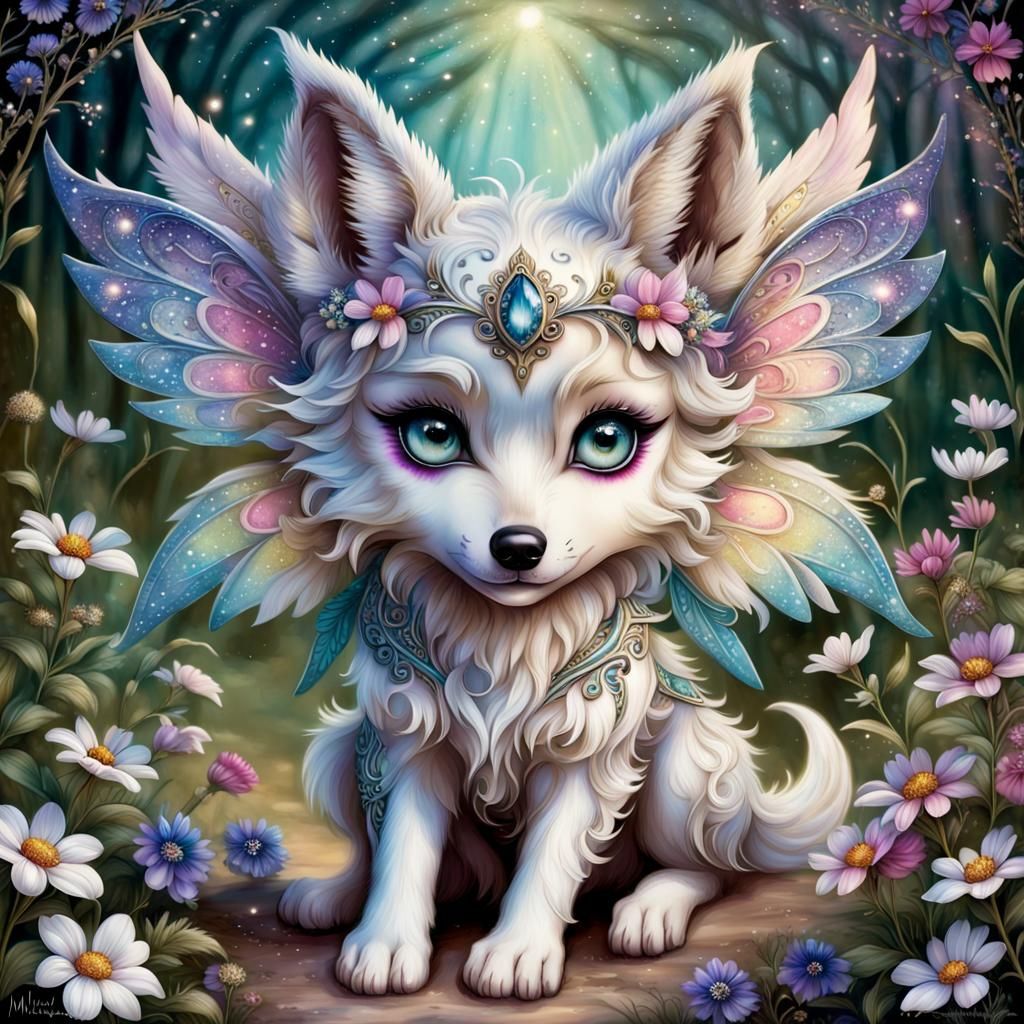 Adorable Wolf Fairy with Glittering Wings