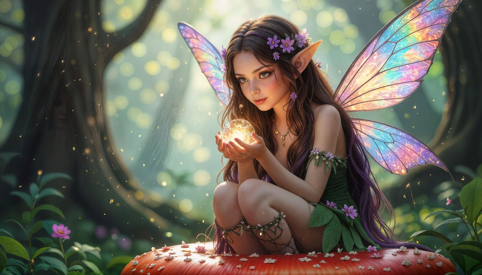 Mischievous Forest Fairy with Glowing Orb in Photo Realism