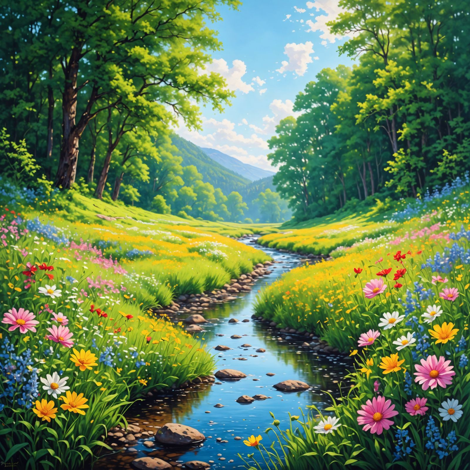 Lush Meadow with Wildflowers in Exquisite Detail