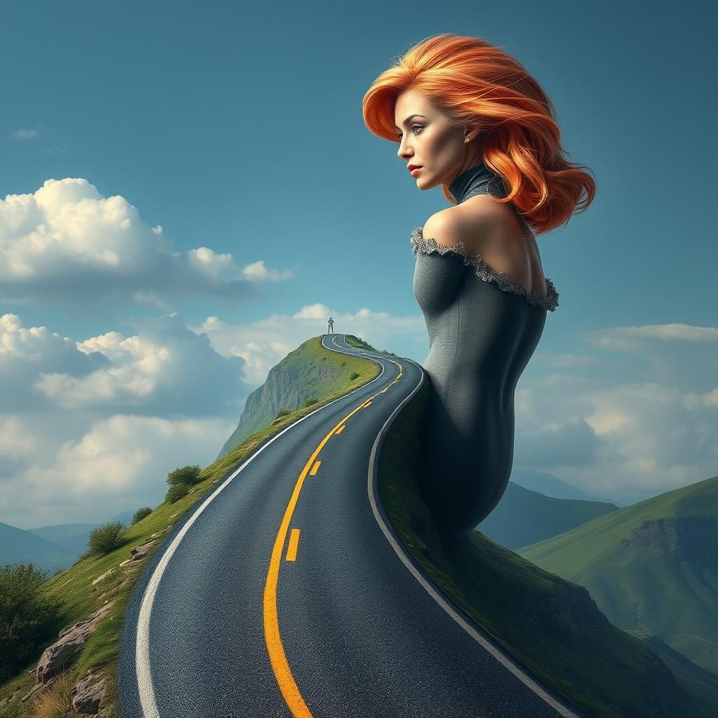 Winding Road on a Woman's Body: Hyperrealistic Art