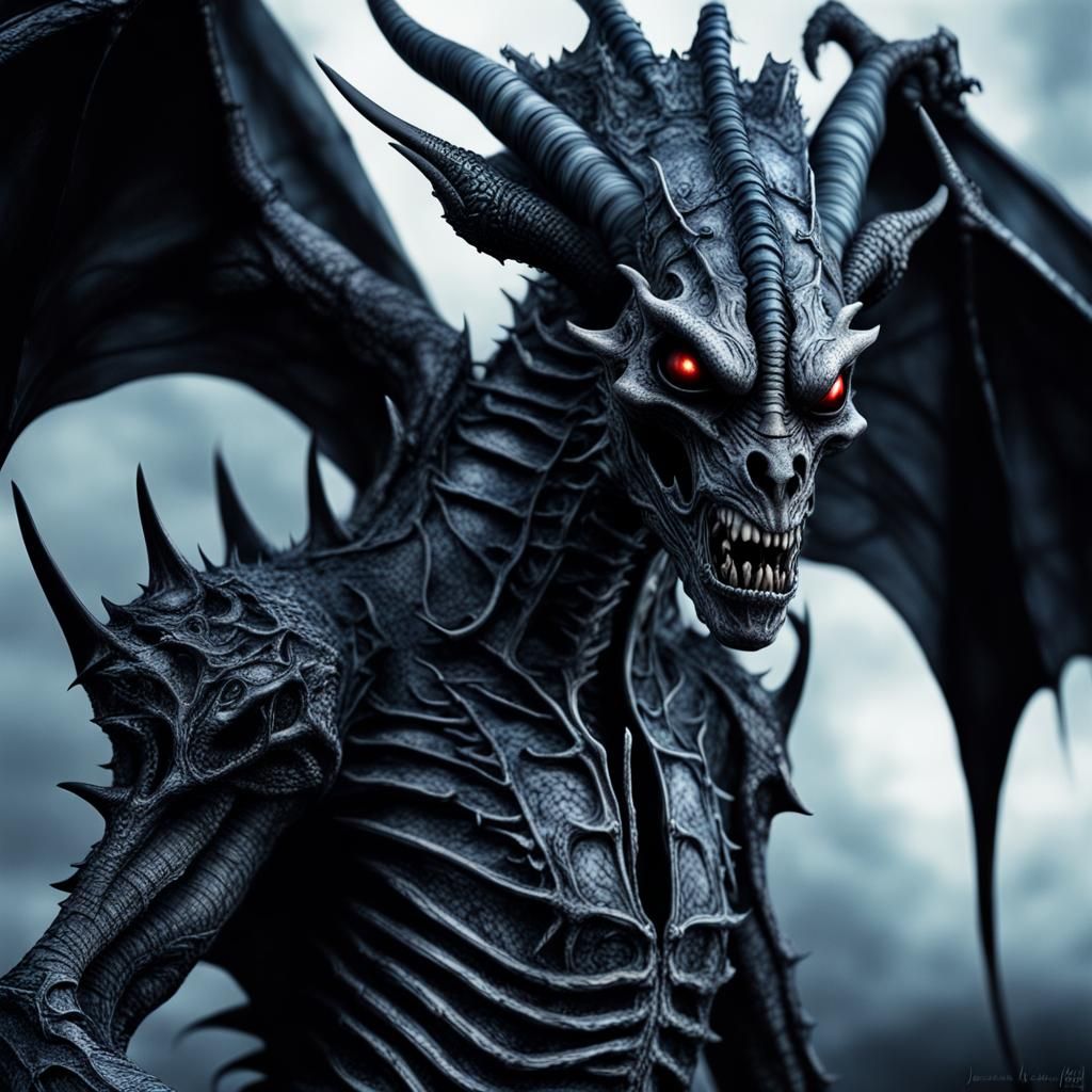 Undead Gothic Dragon in Biomechanical Style