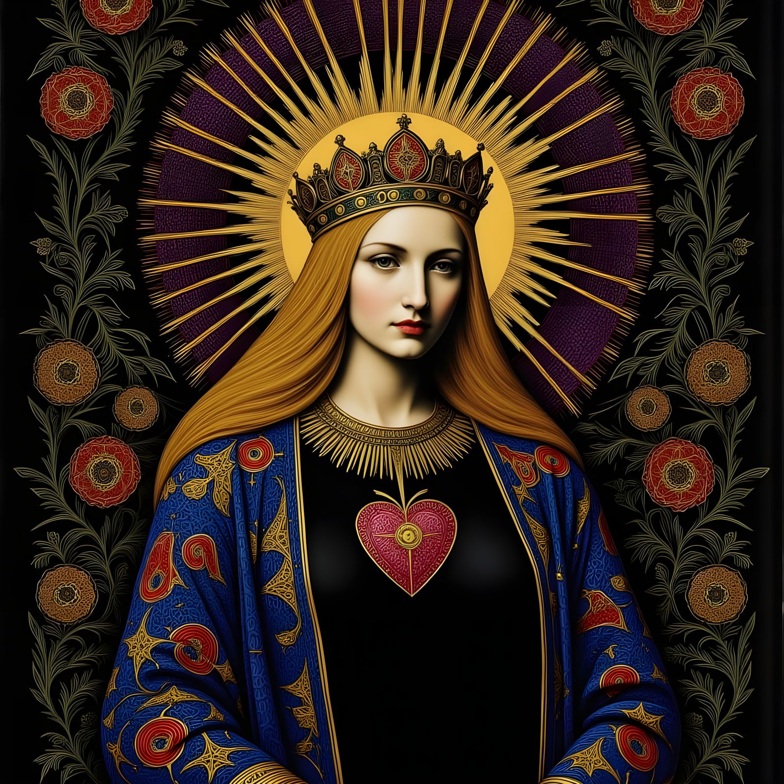 Sacred Heart of Mary with Evil Eye Crown in Psychedelic Styl...