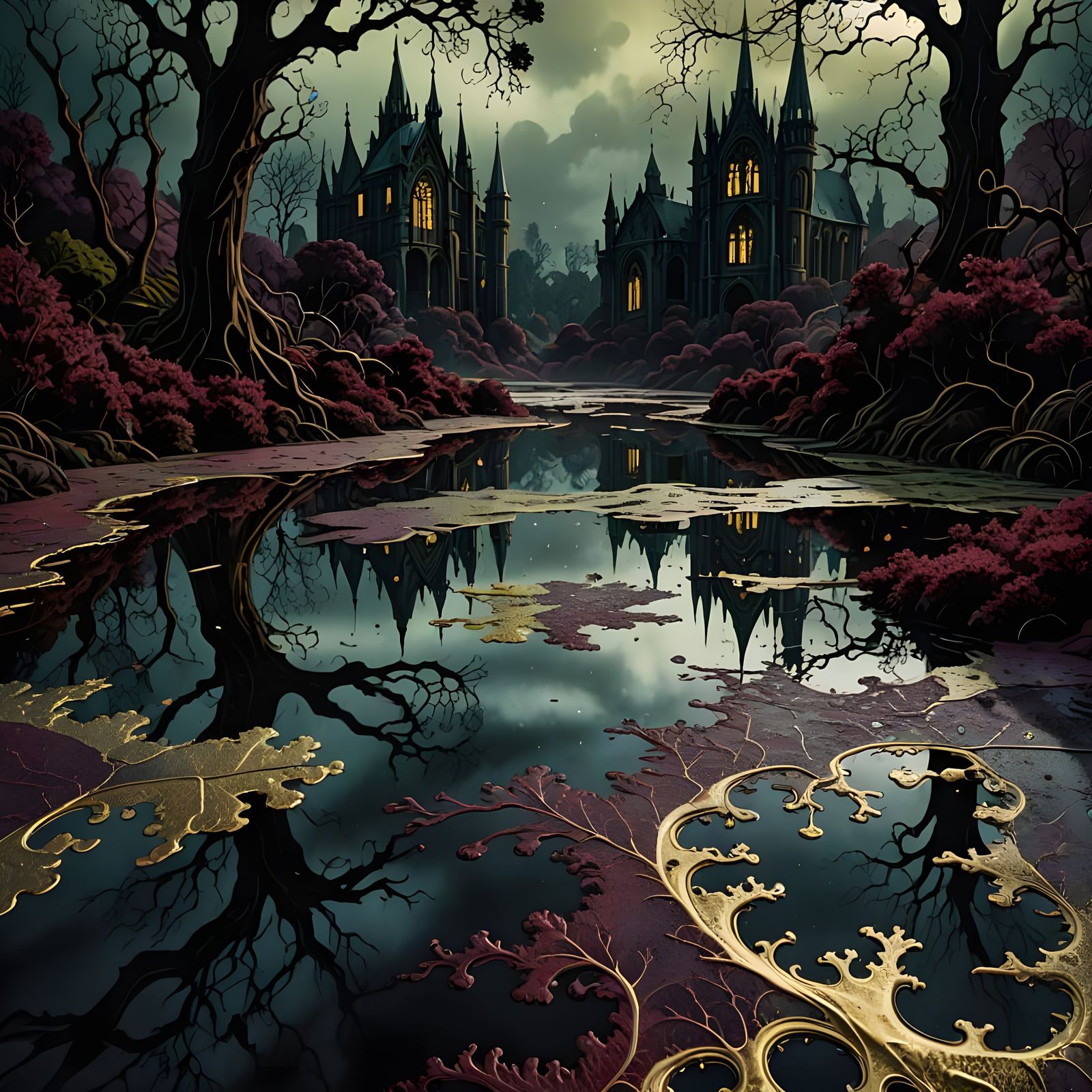 Dreamy Puddles Reflect Otherworldly Landscapes in Gothic Sty...