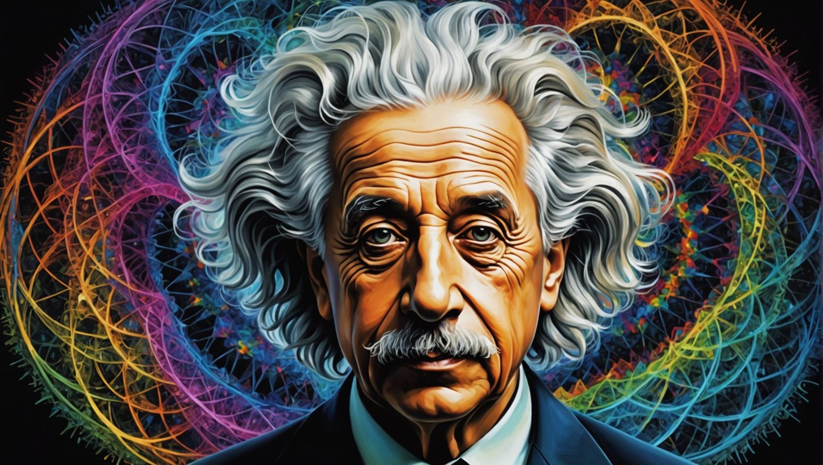 Abstract Einstein Portrait with Fractal Iridescence