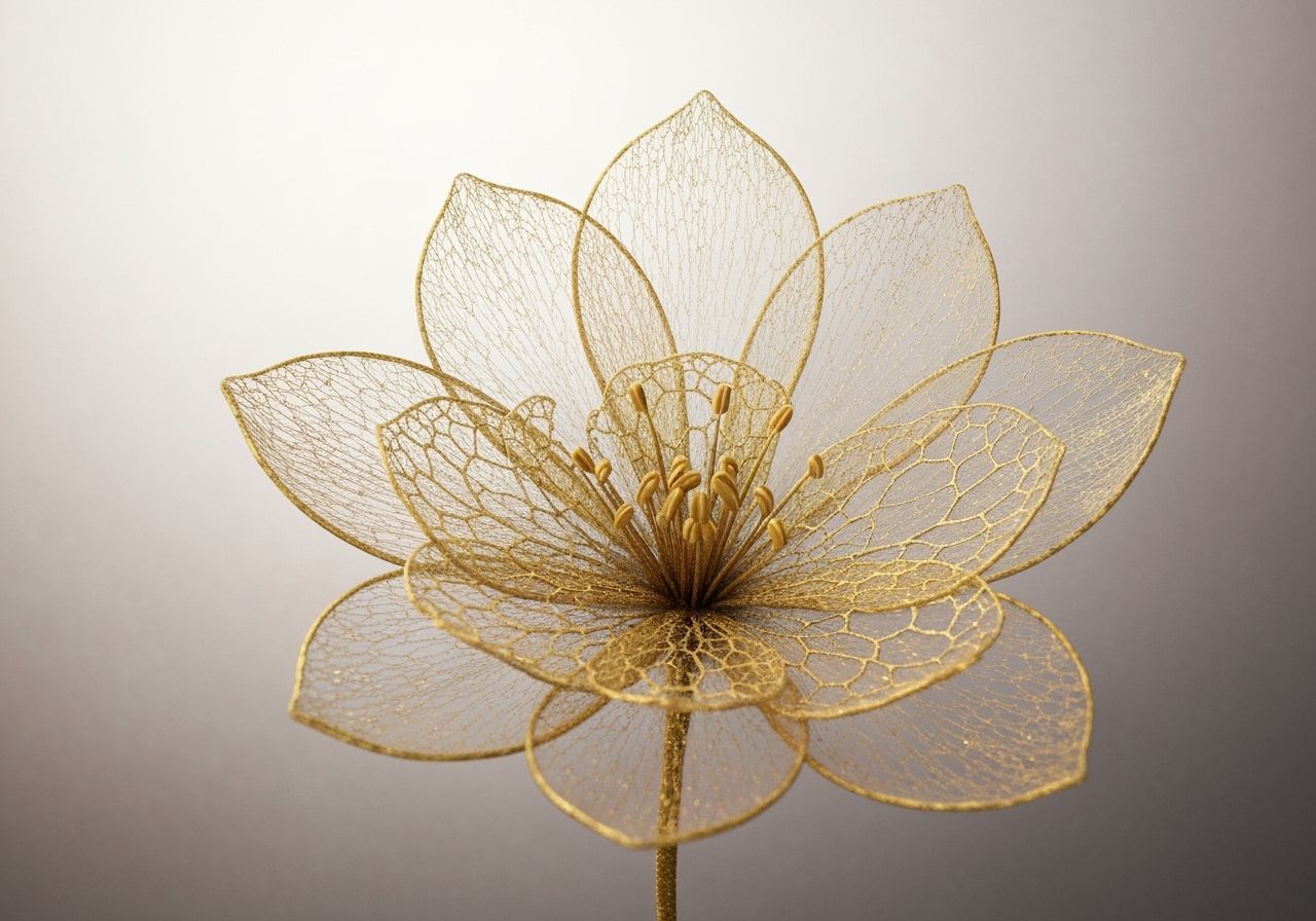 Translucent Flower with Golden Veins, Photorealistic Style