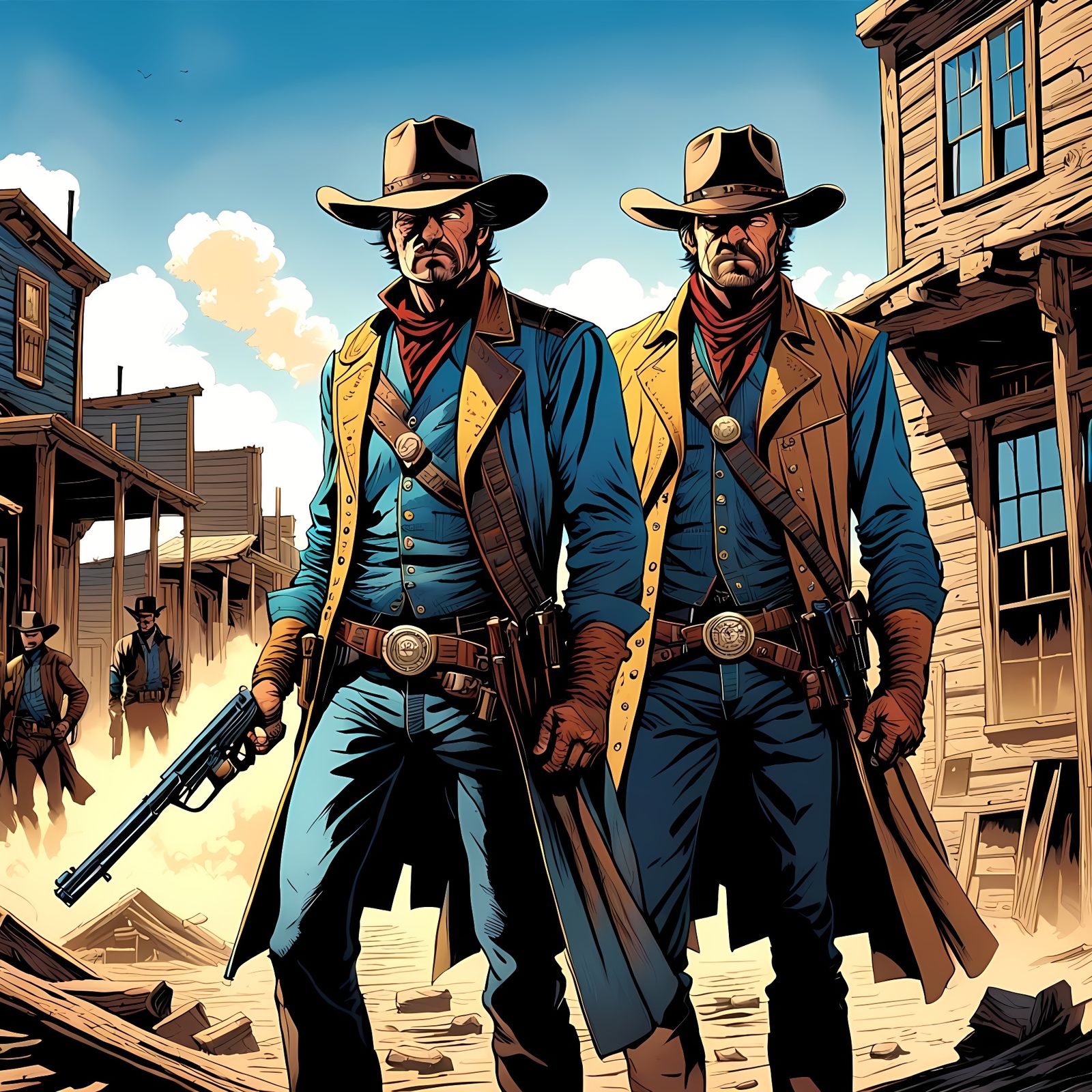 Western Bandits in Stylized Comic Book Art