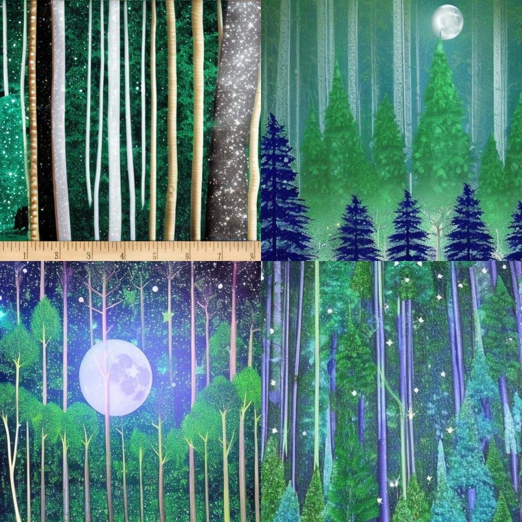 Enchanted Emerald Forest Under a Glittery Moon