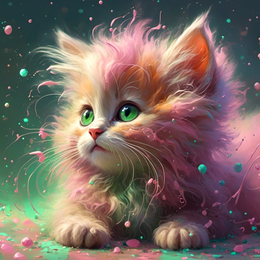 Playful Kitten with Sparkles as Oil Painting