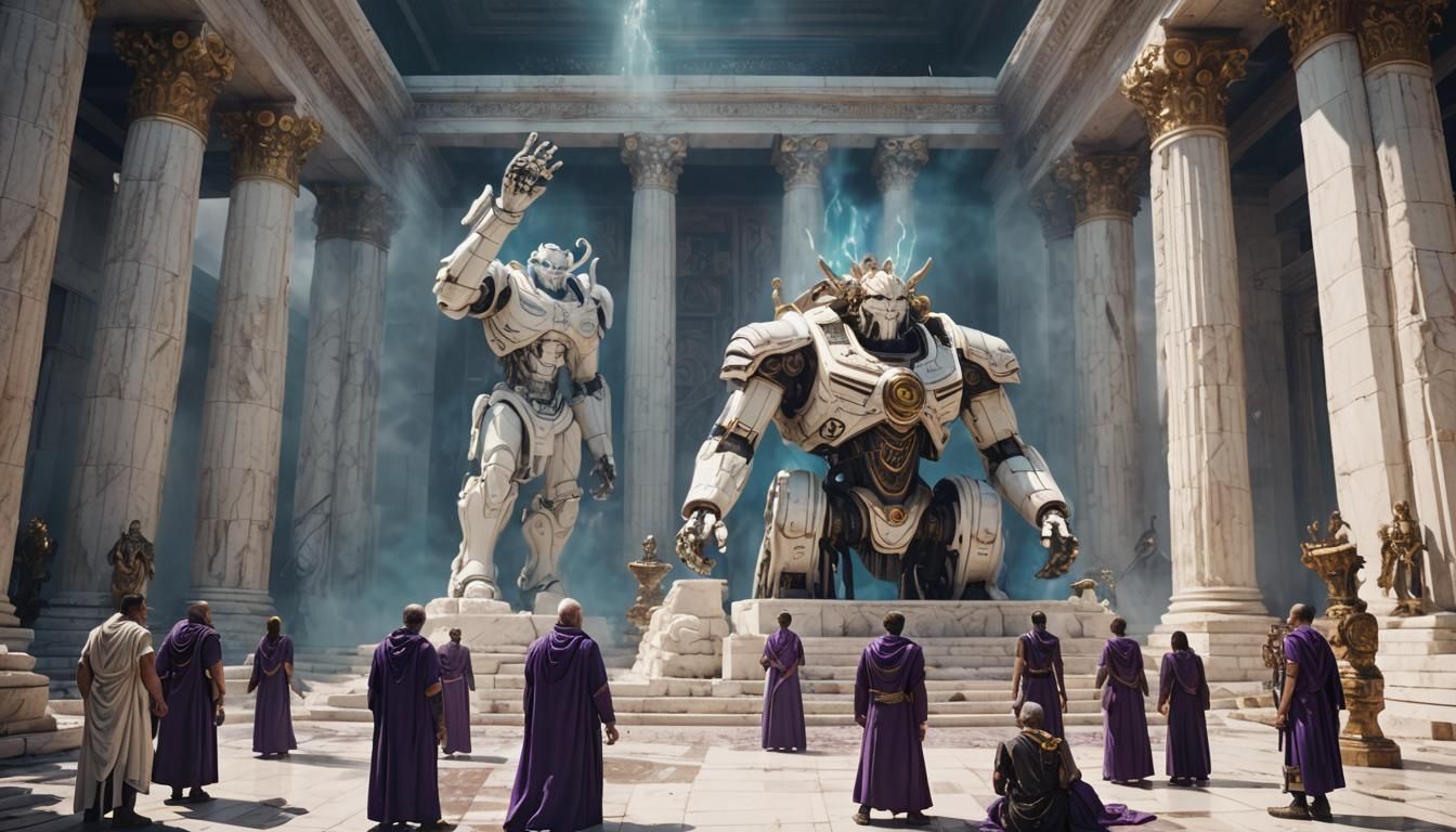 Steampunk Zeus Robot Temple Ceremony