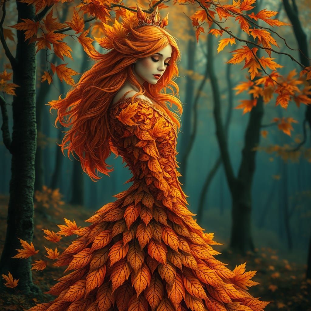 Enchanting Autumn Goddess in Mystical Forest