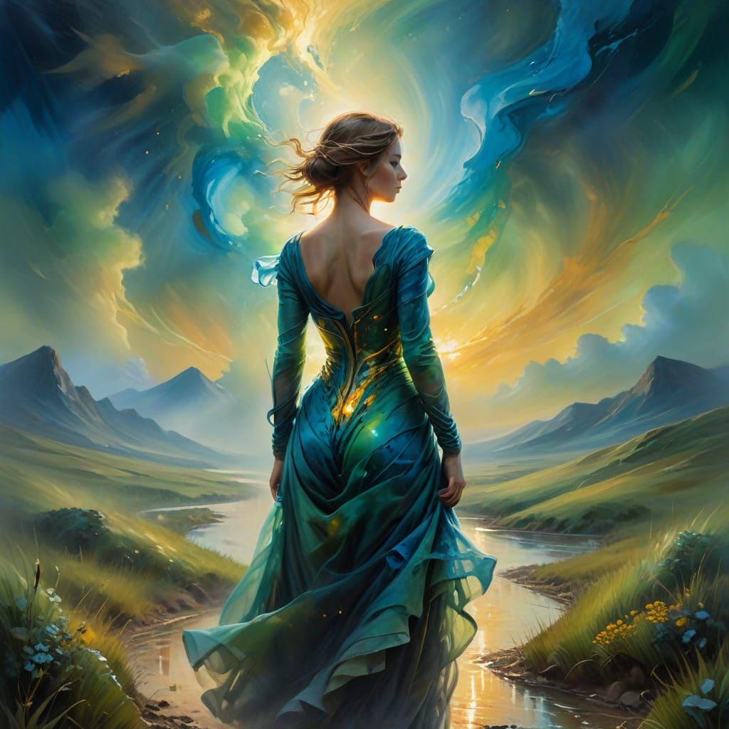 Surreal Figure in Colorful, Empty Landscape