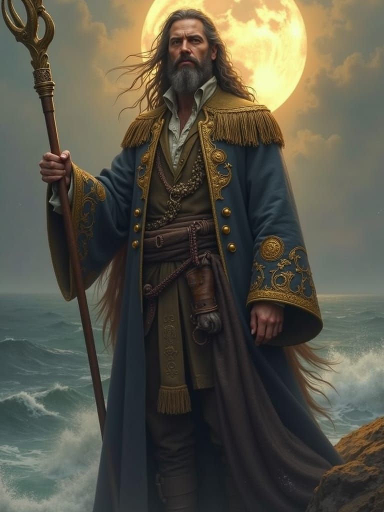 Regal Pirate Transformed into Mystical Figure in Dreamlike L...