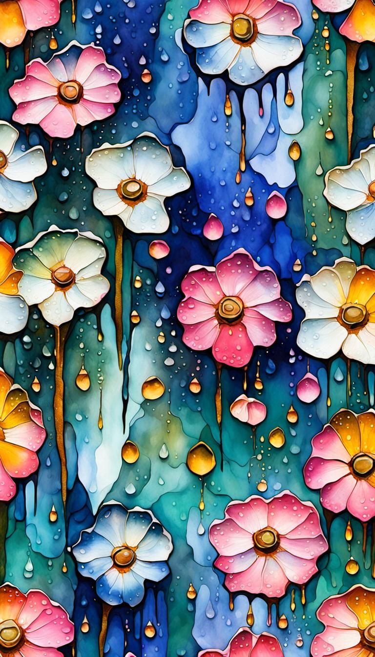 Alcohol Ink (abstract earthy pattern:1.2) ginger brown and indigo blue and sage green, raining dripping dewdrops, has he...