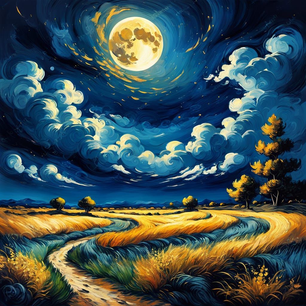 Dreamscape: Moonlit Sky in Van Gogh Style