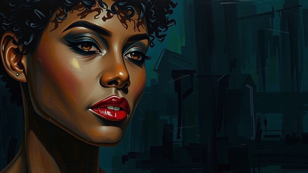 African American Woman Portrait in Textured Oil Painting Sty...