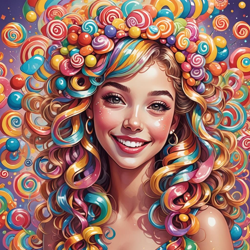 Candy Art Girl with Sparkly Headband in Digital Style