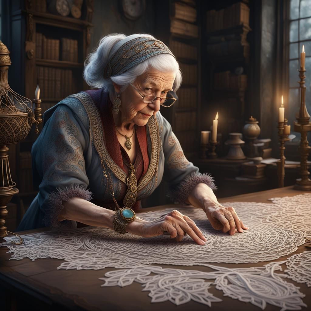 Lace Maker Weaving World's Story in Detailed Art